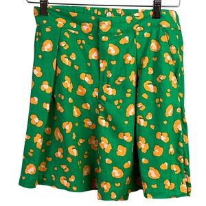 Tabitha Brown Green Orange Linen Blend Leopard Print Pleated Front Shorts XS